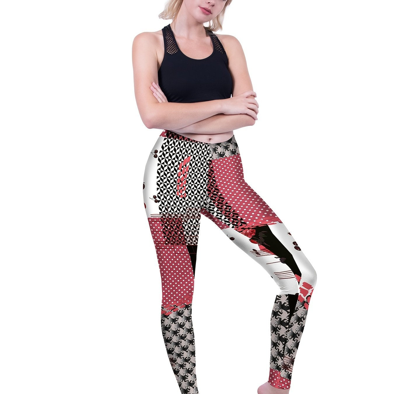 Cherry Print High Waist Leggings Bohemian Skinny Leggings