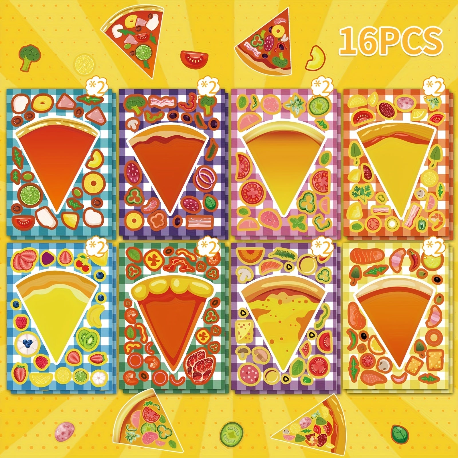 DIY Pizza Stickers - Cartoon Expression Designs for Decorations