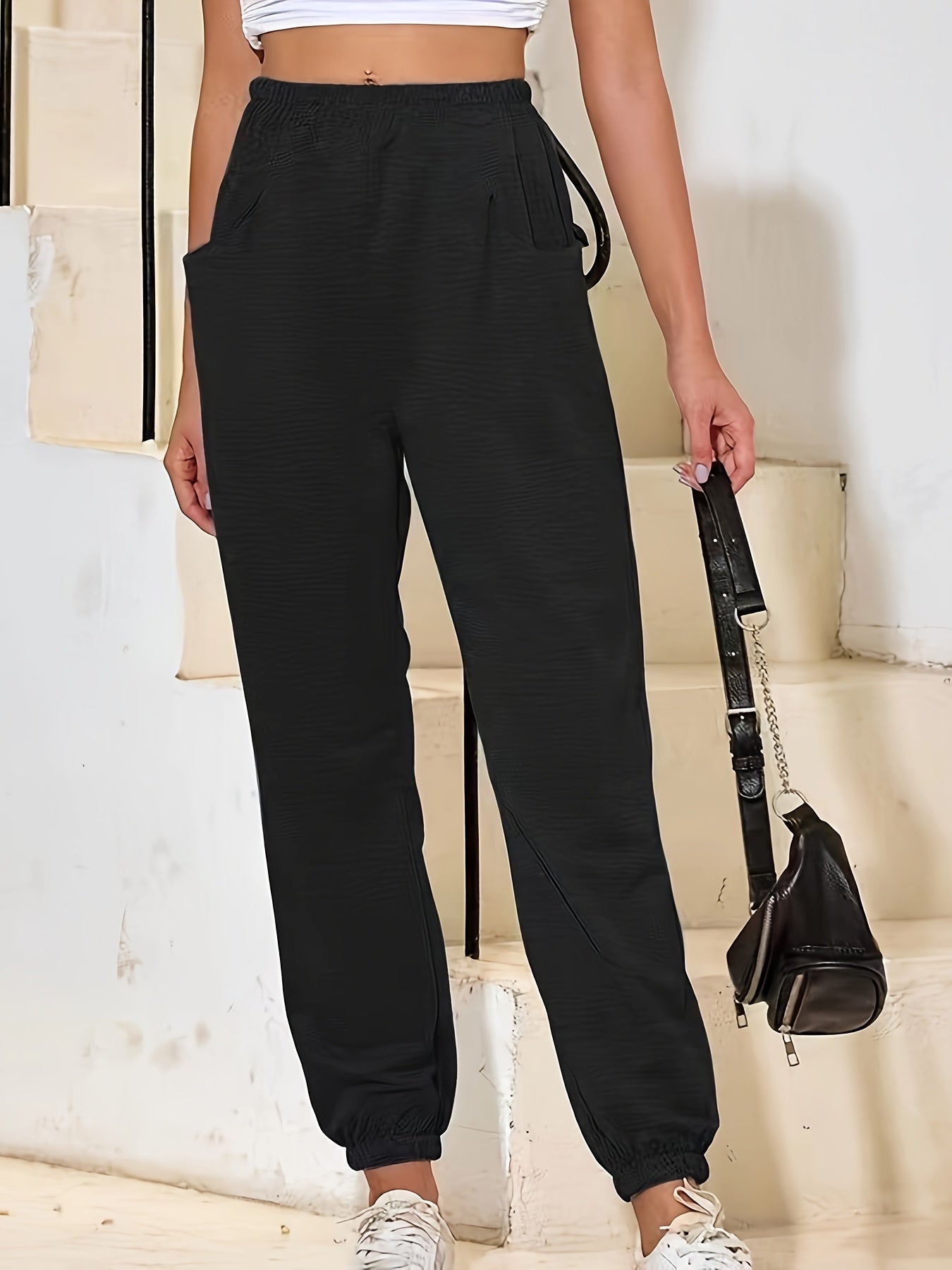 Women's Plus Solid Elastic High Rise Trousers