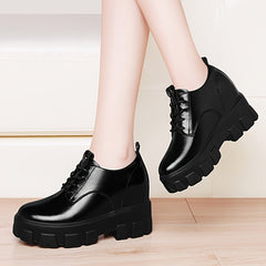 Women's Chunky Heel Lace Up Oxfords Solid Comfortable Round Toe Shoes