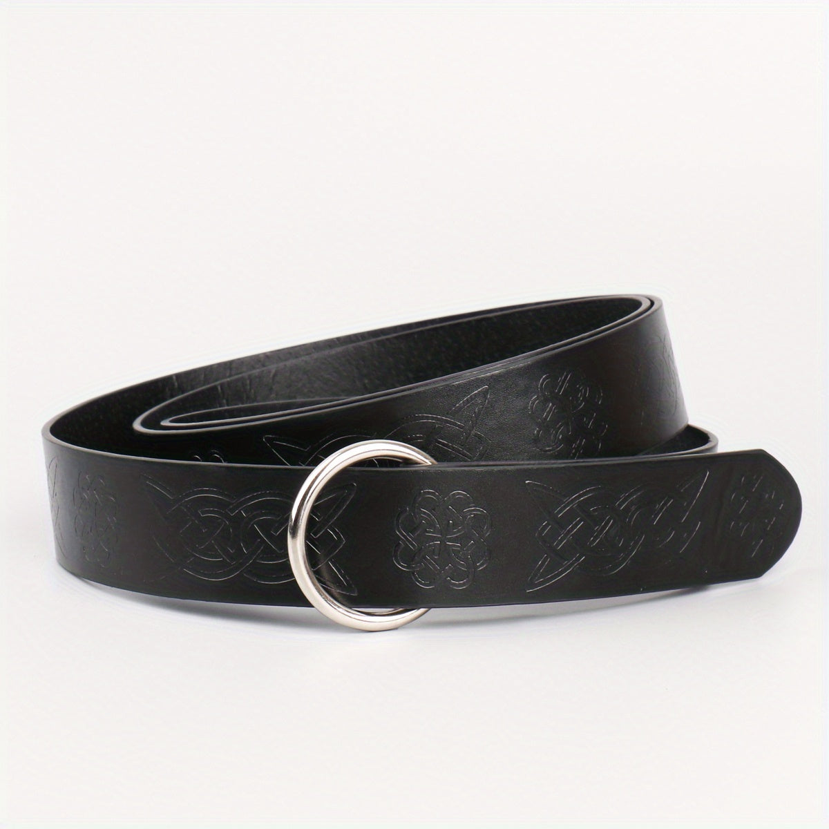 Medieval Knight Cosplay Belt Embossed PU Leather O Ring Viking Renaissance