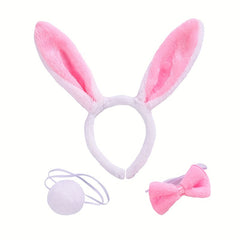 4pcs Cartoon Plush Dress Up Rabbit Ears Headband Mesh Skirt Bowknot Plush Ball