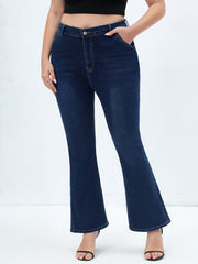 Solid Button Fly High Rise Flared Leg Jeans
