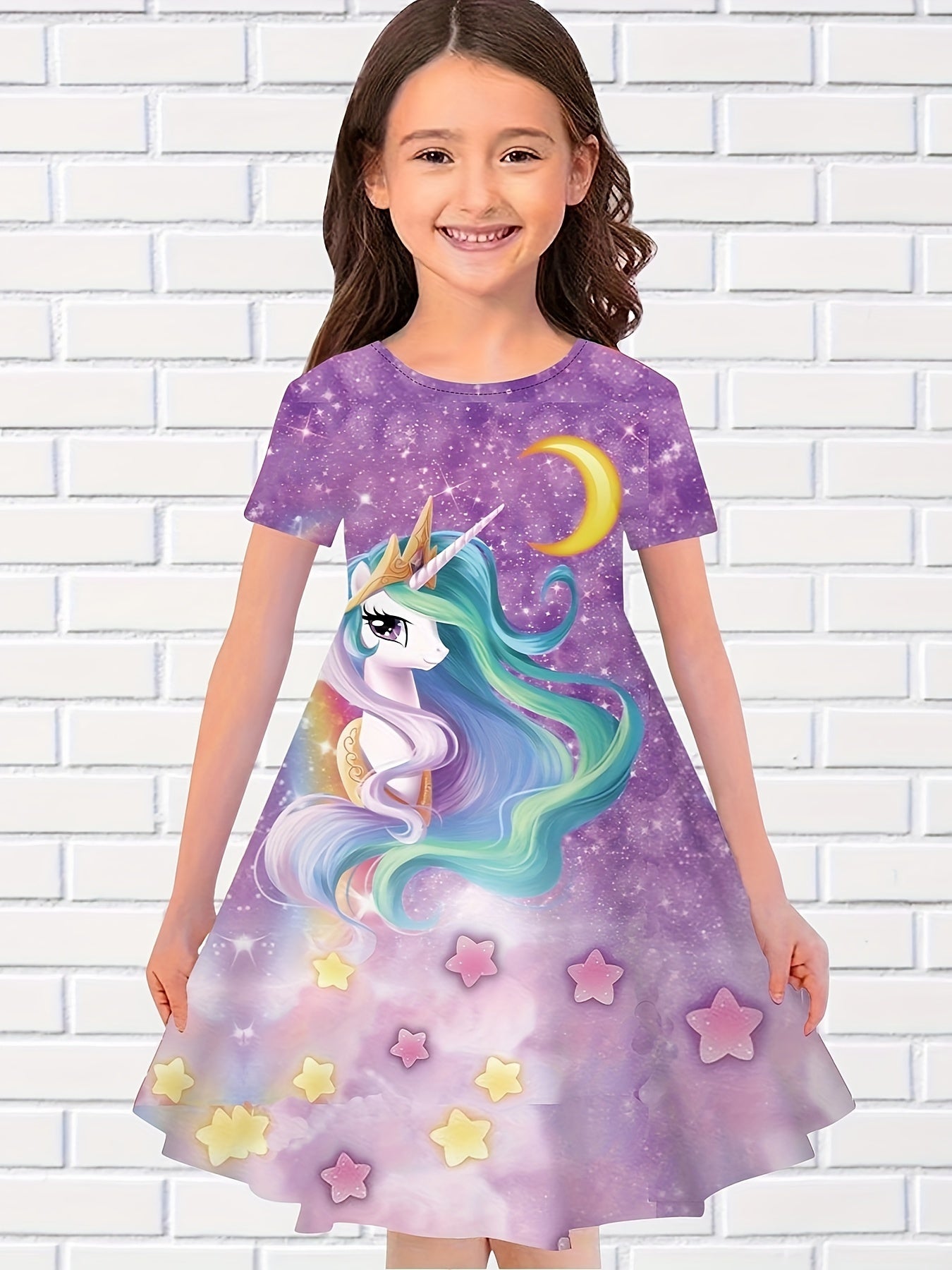 Girls 3D Unicorn Short Sleeve Dress Summer Clothes Gift Party