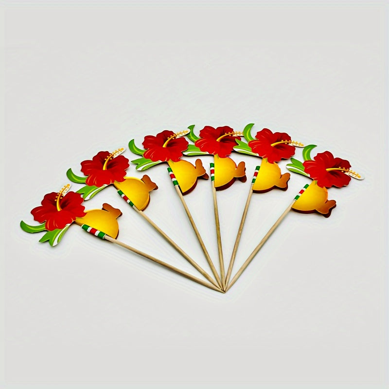 50pcs Hawaiian Hibiscus Fruit Skewers Disposable 3D Honeycomb
