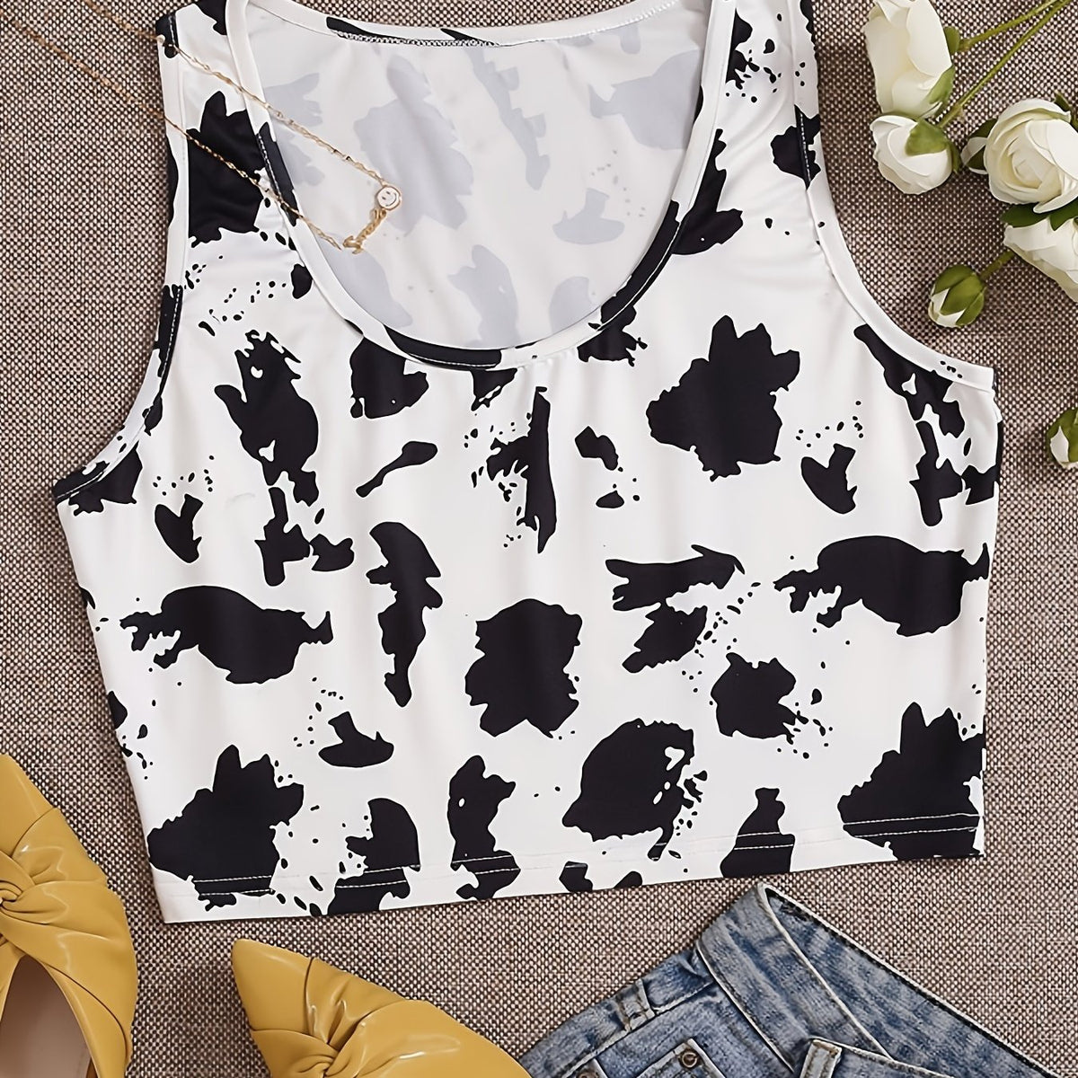 Dalmatian Print Crop Tank Top Sleeveless Summer Casual Women's Clothing