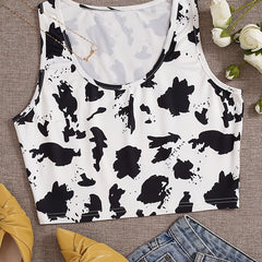 Dalmatian Print Crop Tank Top Sleeveless Summer Casual Women's Clothing