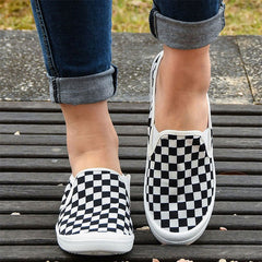 Women's Checkerboard Flat Mules Slip-On Canvas Shoes