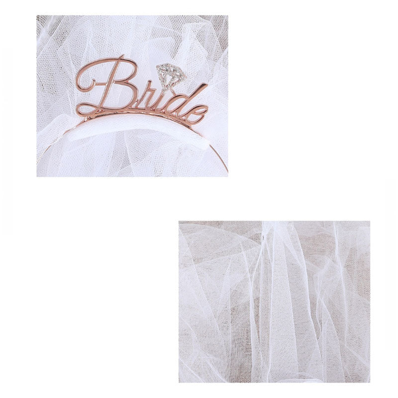Bridal Veil with Bride to Be Headband - Romantic Wedding Accessory - Pink Floral