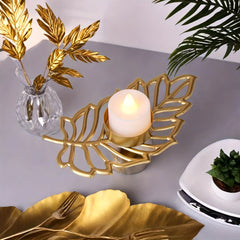 Golden Iron Leaf Candle Holder for Home Decor