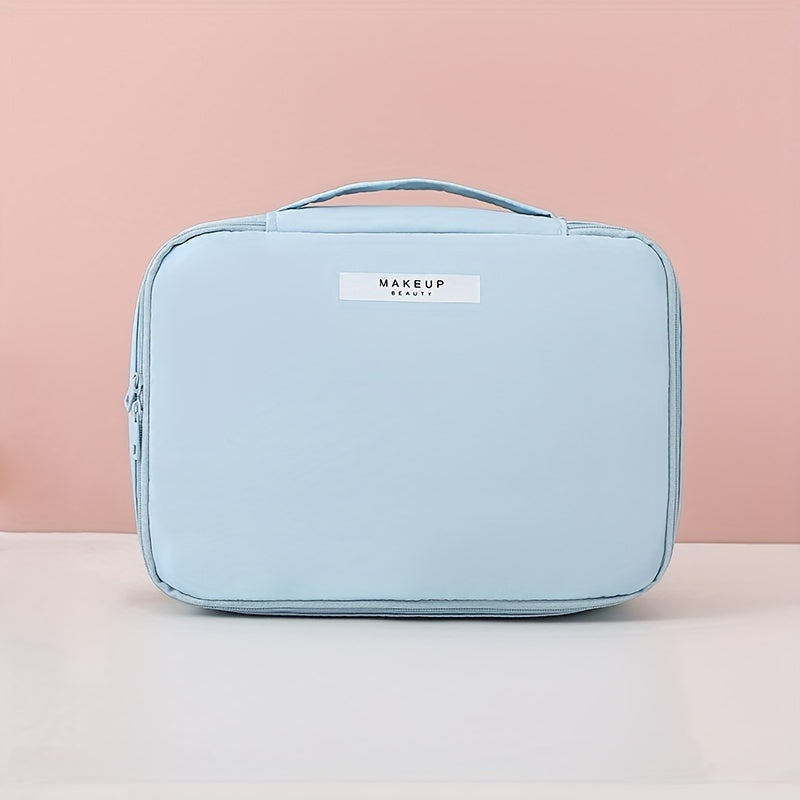Large Capacity Travel Makeup Bag with Handle & Brush Holder