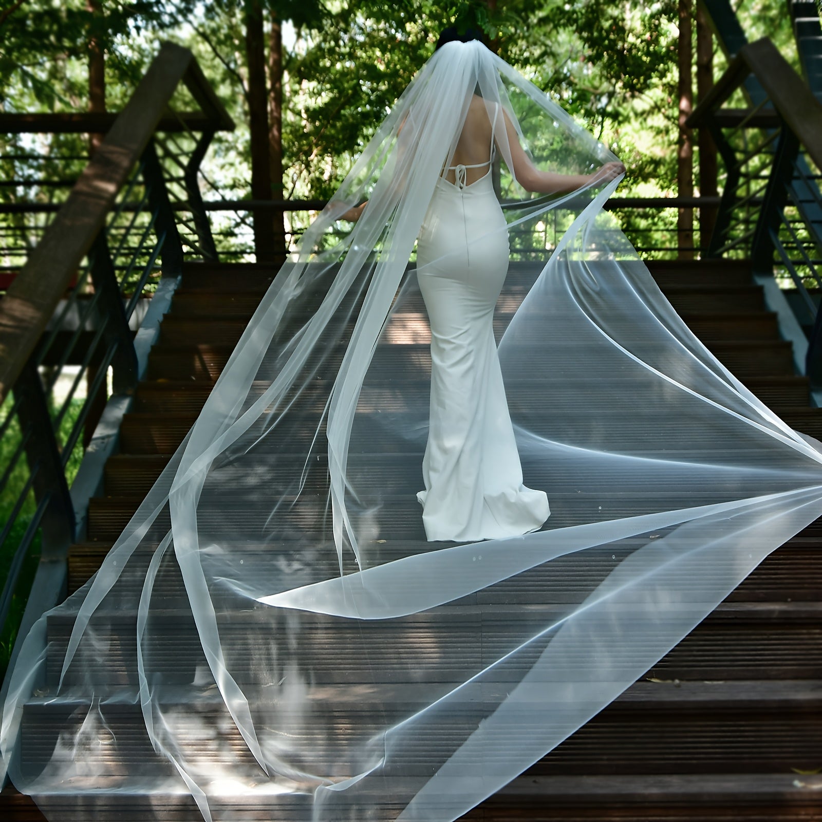 Long Train Bridal Veil with Comb Soft Tulle Wedding Accessory