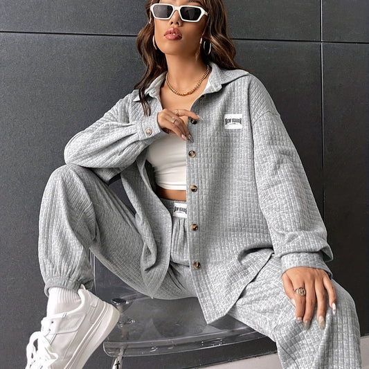 Casual Two piece Set Button Front Shirt & Jogger Pants