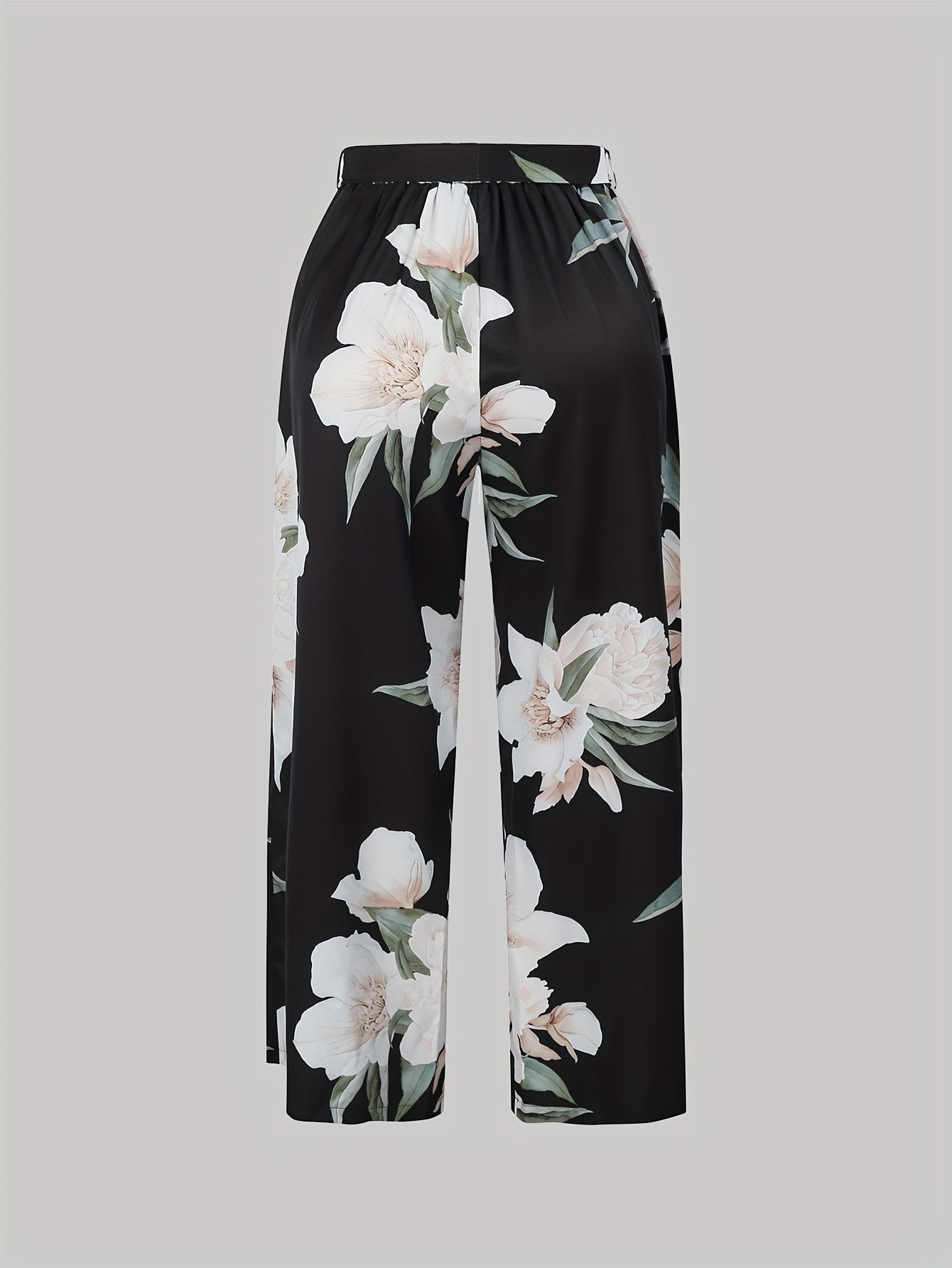  Floral Print Wide Leg Trousers With Belt
