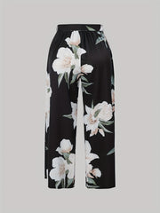  Floral Print Wide Leg Trousers With Belt