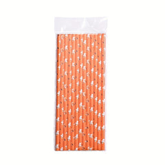 175pcs Halloween Paper Straws Bat Pumpkin Spider Web Skeleton Pattern Straws