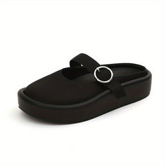 Women's Summer Sandals Closed Toe Slip On Beach Slippers Round Buckle