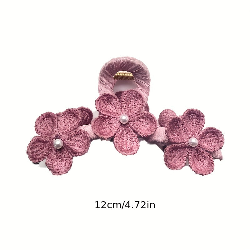 Knitted Flower Decor Hair Claw Ponytail Holder