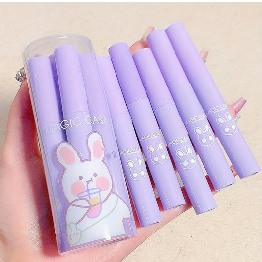 6 pcs Waterproof Matte Velvet Lip Tint with Cartoon Bunny Print