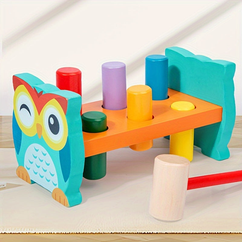 Wooden Owl Sensory Toy Interactive Hammering Game for Kids