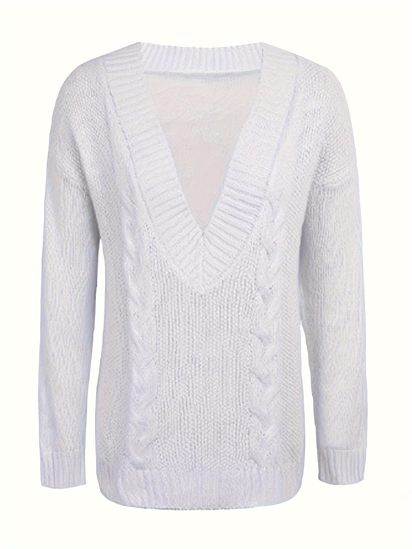  Casual Sweater Women's Plus Solid V Neck High Stretch