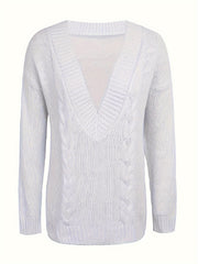  Casual Sweater Women's Plus Solid V Neck High Stretch