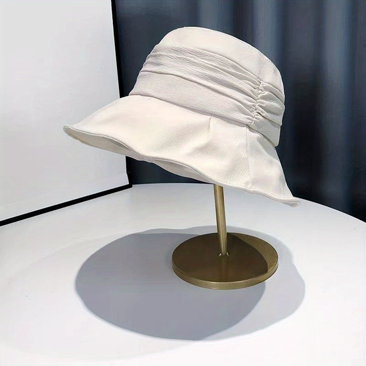 Ruched Solid Bucket Hat Wide Brim UV Protection Basin Hat Lightweight Foldable