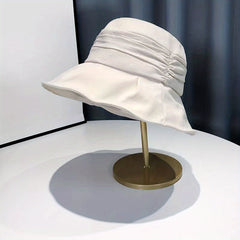 Ruched Solid Bucket Hat Wide Brim UV Protection Basin Hat Lightweight Foldable