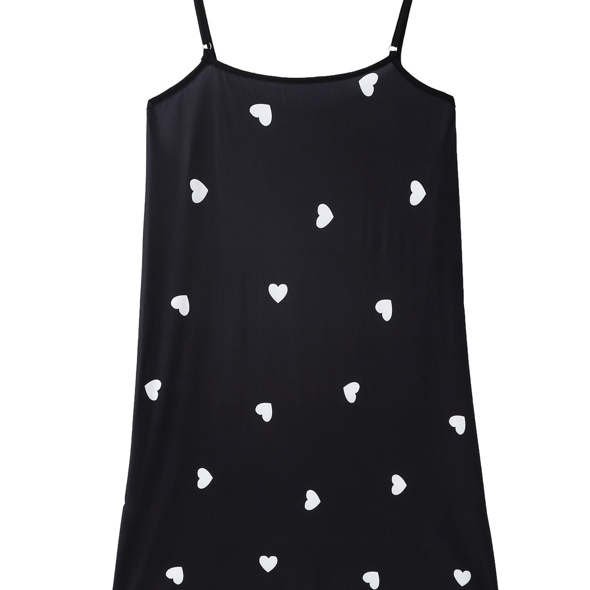  Heart Print Round Neck Medium Stretch Cami Sleep Dress