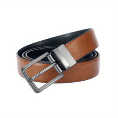  Vintage Leather Belt Reversible Pin Buckle Belt