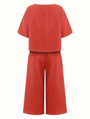 Two Piece Set Crew Neck T Shirt & Wide Leg Pants