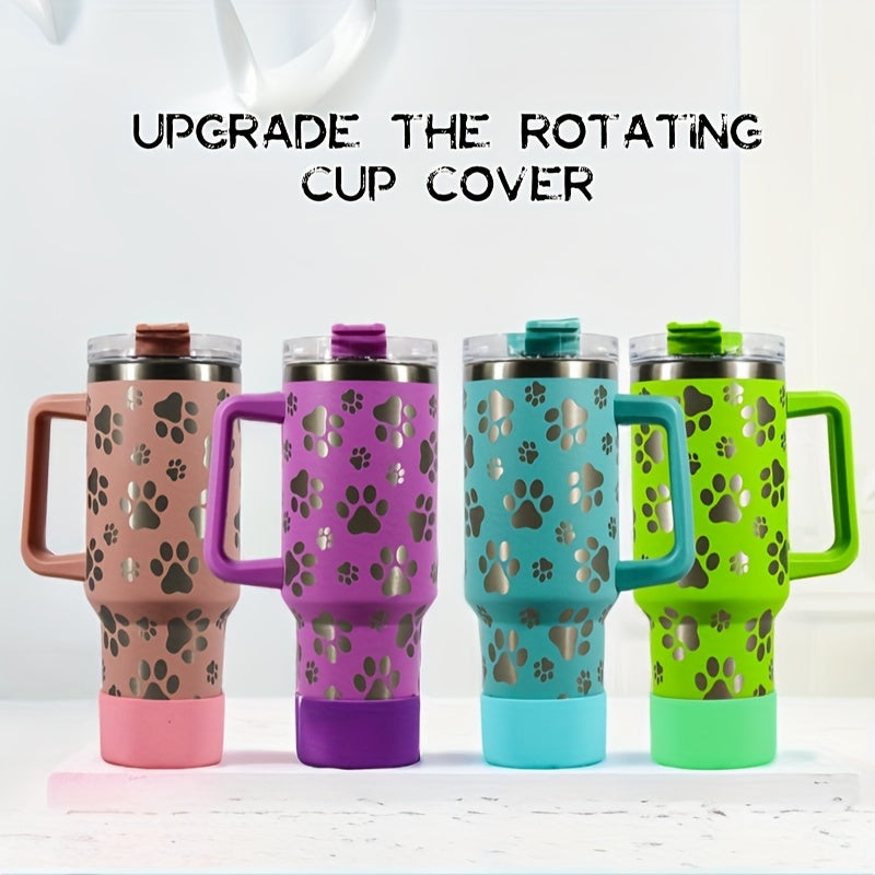 40 Oz Cat Claw Pattern Water Bottle Insulated Cup With Handle And Straw