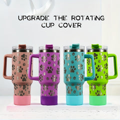 40 Oz Cat Claw Pattern Water Bottle Insulated Cup With Handle And Straw