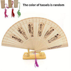 Chinese Style Hollow Wooden Fan Ancient Style Painted Folding Fan