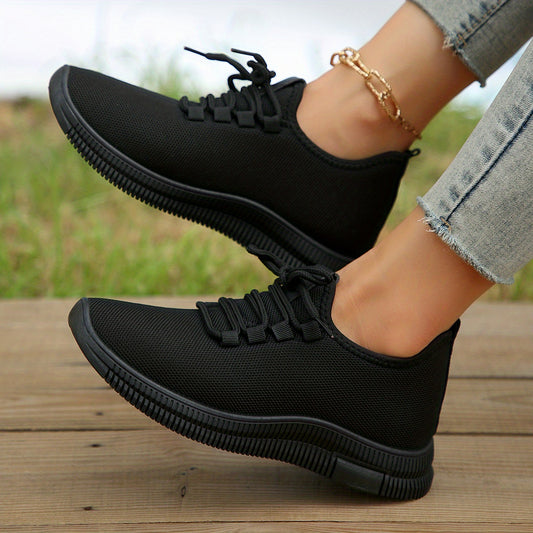 Women's Knit Lace Up Sneakers Round Toe Soft Breathable Comfy Shoes