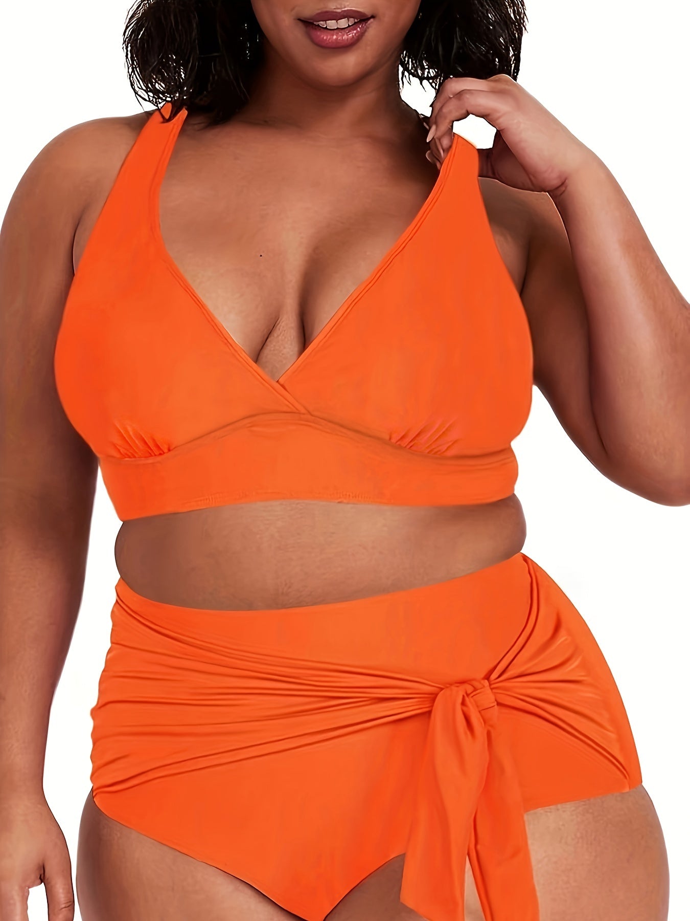  V-Neck Bikini Set with Crisscross Lace Up Back