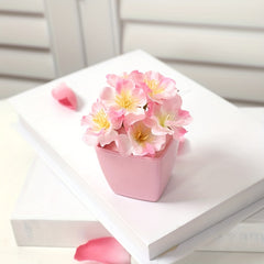 5pcs Artificial Flower Green Plant with Pink Flower Small Potted Plant