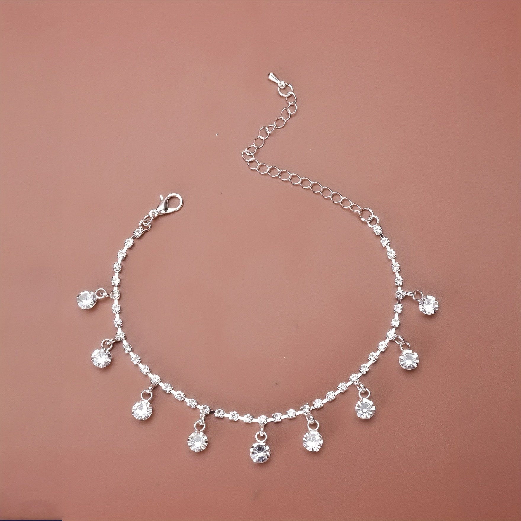 Sparkling Rhinestone Beach Dance Anklet Silver Plated Jewelry