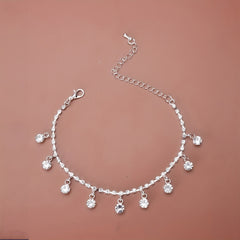 Sparkling Rhinestone Beach Dance Anklet Silver Plated Jewelry