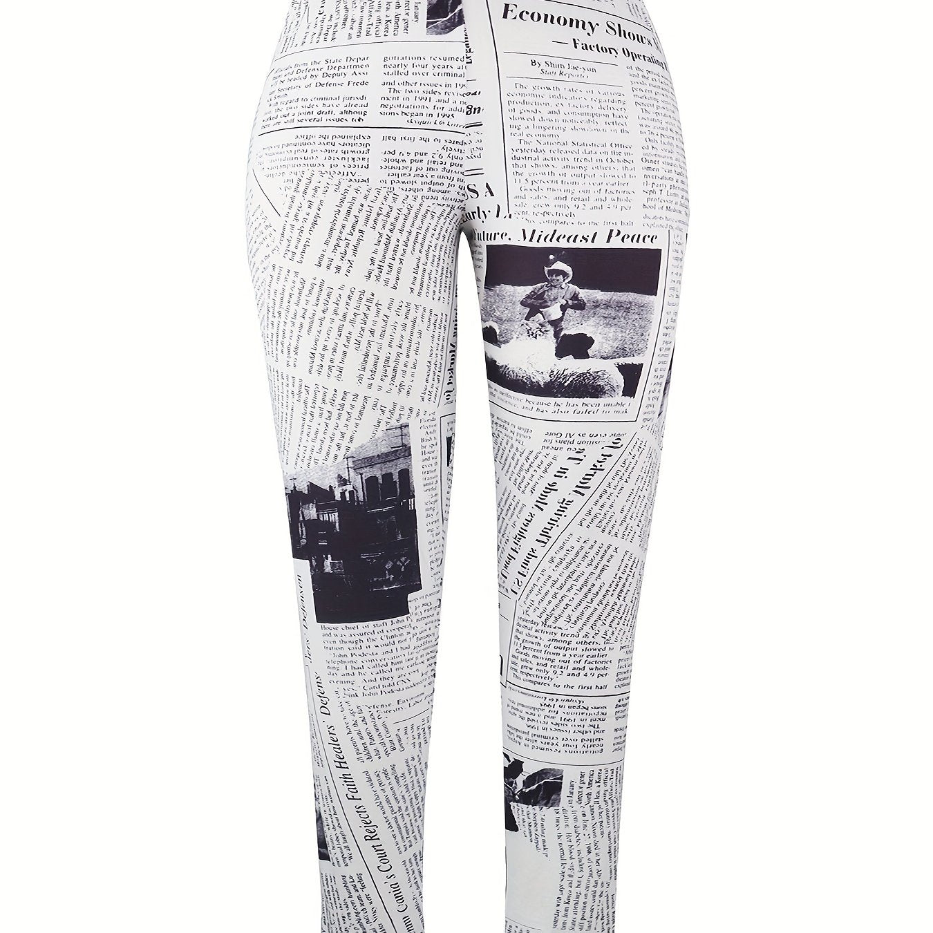 Newspaper Print High Waist Bodycon Leggings