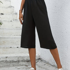 Solid Wide Leg Capris High Waist Pants