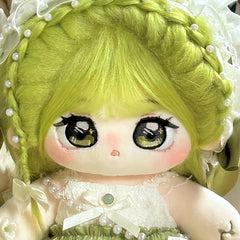 Adorable Green Curly Hair Plush Doll with Large Eyes & Pigtails