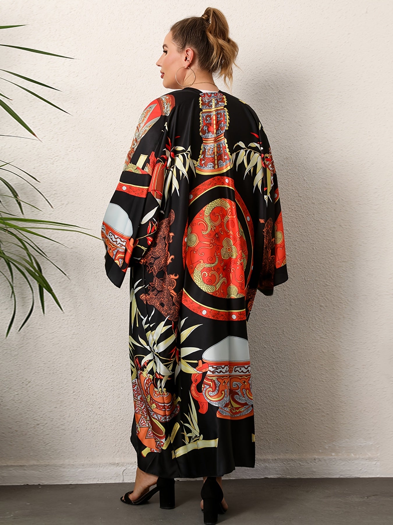  Boho Kimono Tribal Print Long Sleeve Beachwear