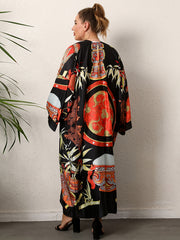  Boho Kimono Tribal Print Long Sleeve Beachwear