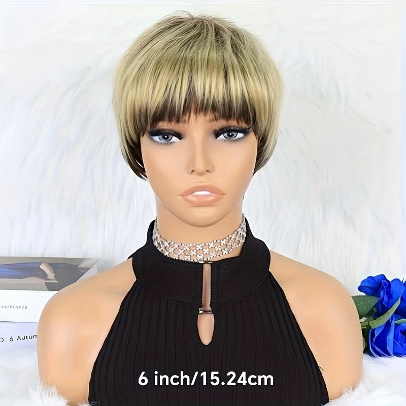 Burgundy Short Pixie Cut Human Hair Wigs For Women