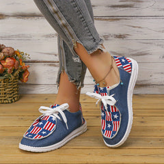 Women's 4th of July Flag Print Canvas Lace Up Low Top Shoes