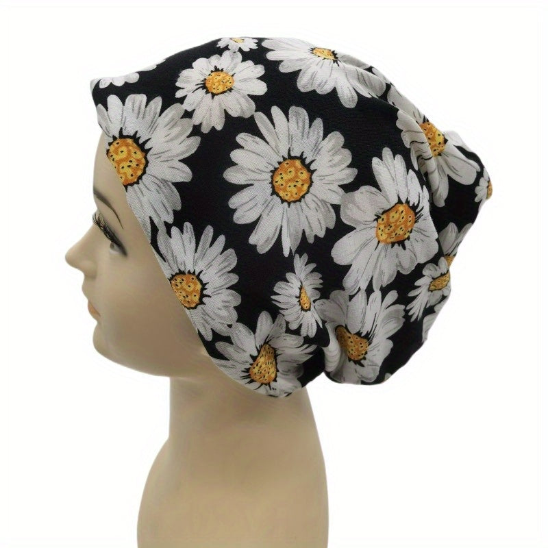 Vintage Daisy Flower Print Beanie Turban Cap Women Elastic Headband