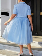  Mesh Sleeve Bridesmaid Dress with Belt
