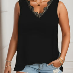  Lace Trim V Neck Tank Top