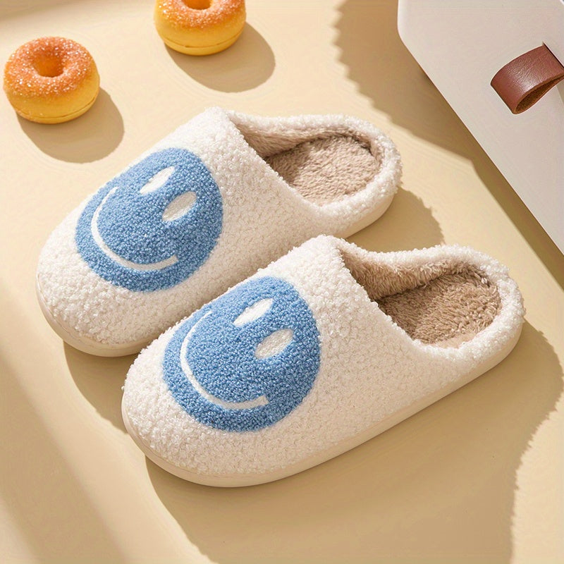 Women's Fuzzy Smile Face Slippers Warm Indoor Plush Shoes